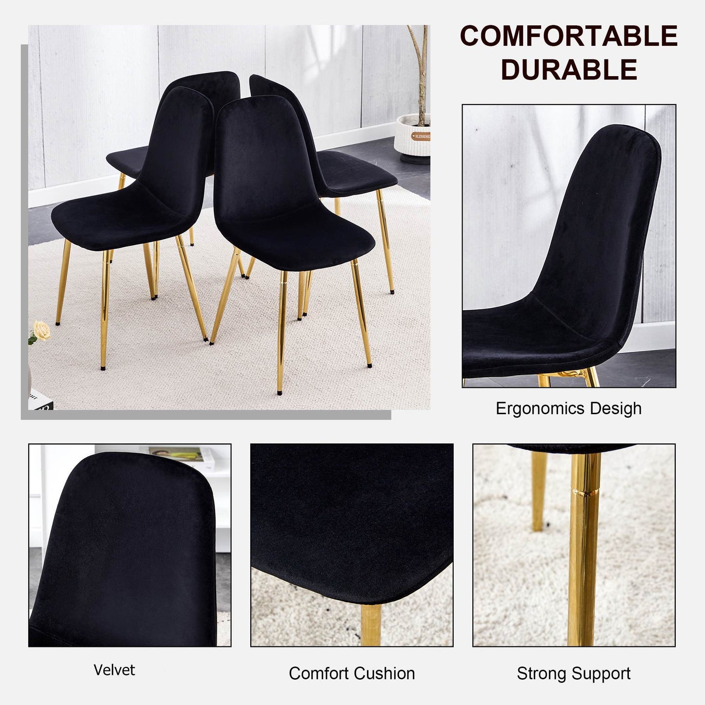 zara dining chairs set of 4, soft velvet black