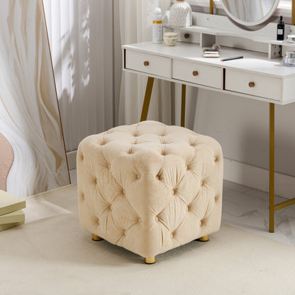 Beige Modern Velvet Upholstered Ottoman