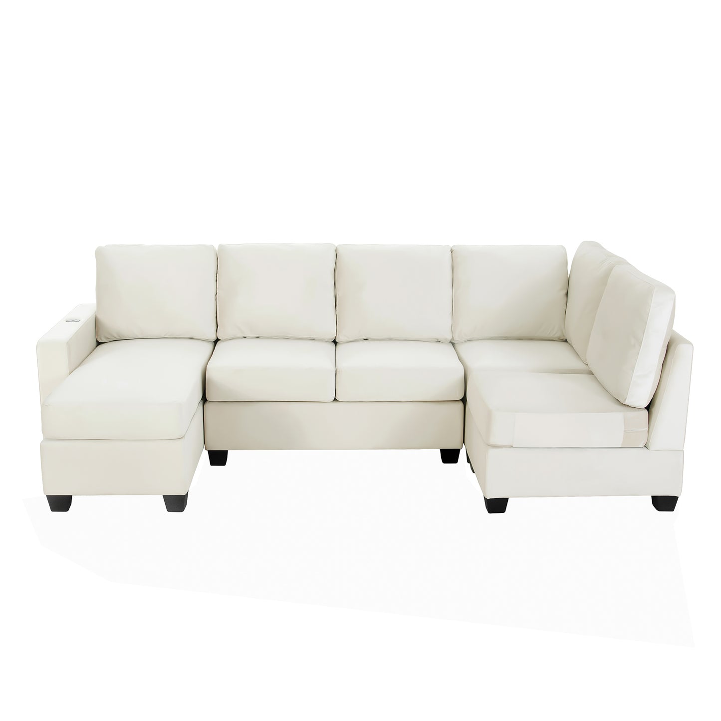 modern l shape sectional sofa with usb charging port, cream
