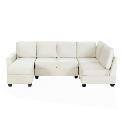 Modern L shape Sectional Sofa With USB Charging Port, Cream