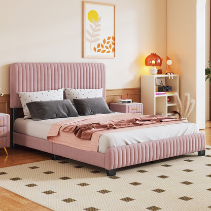 Queen Size Upholstered Platform Bed,Pink