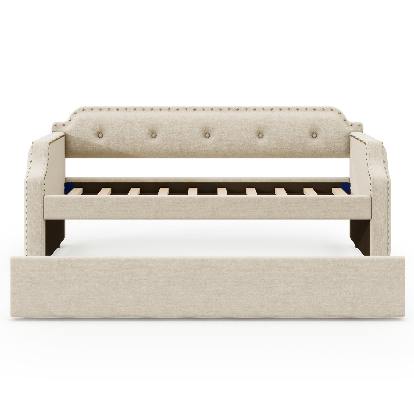lizzy upholstered bed with trundle, beige