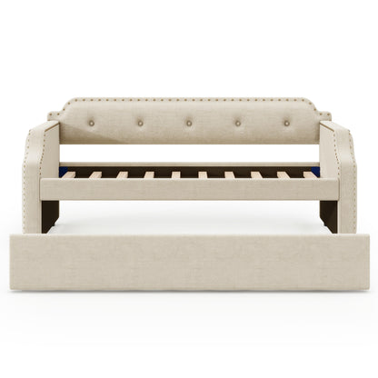 Lizzy Upholstered Bed with Trundle, Beige