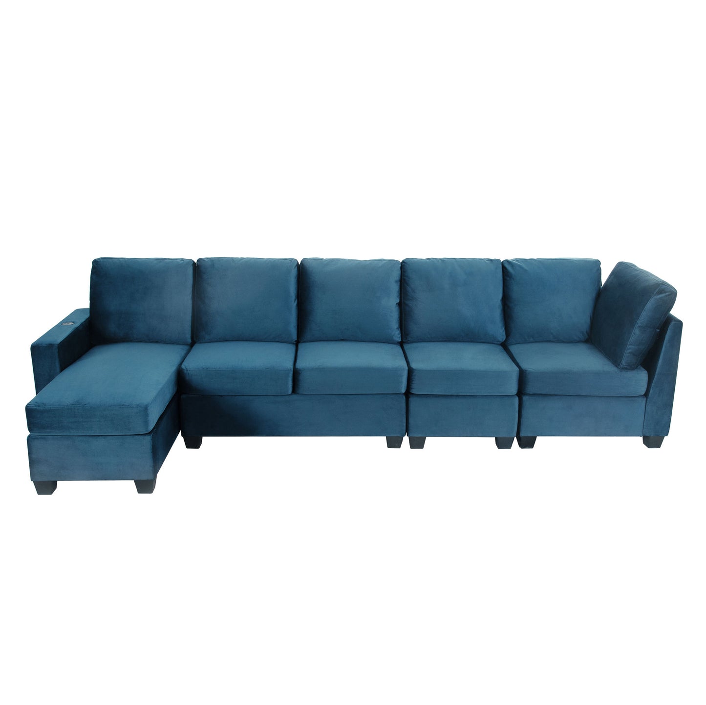 modern l shape sectional sofa with usb charging port, navy