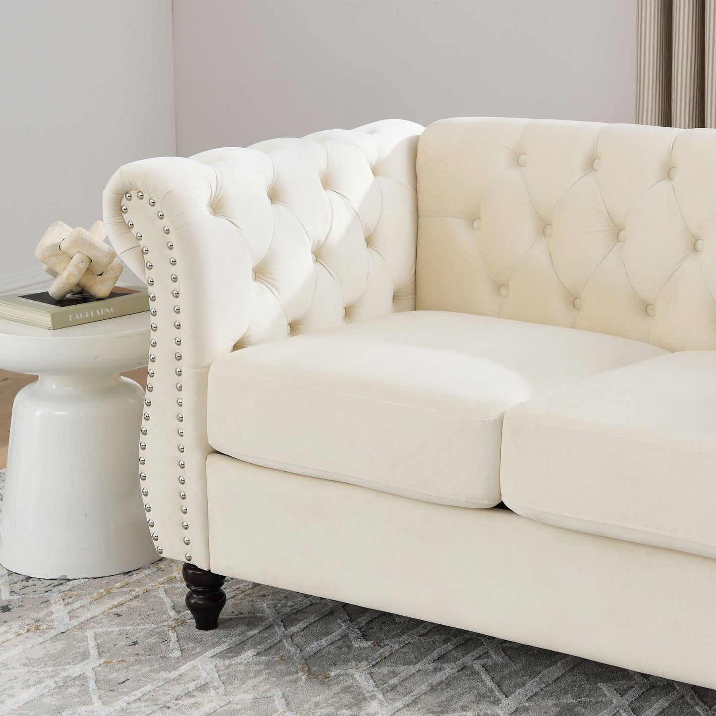 3-seater + 3-seater combination sofa, beige velvet