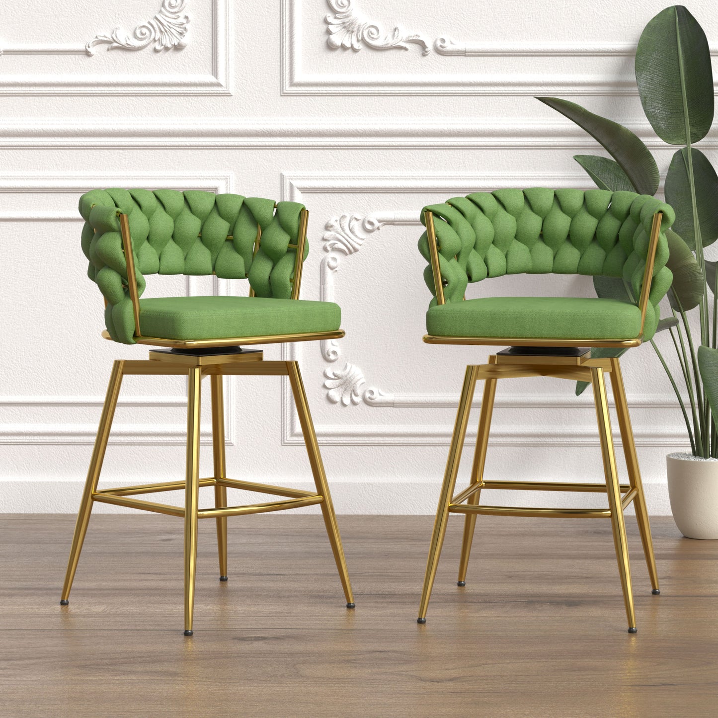 bar chair linen woven bar stool set of 4, green
