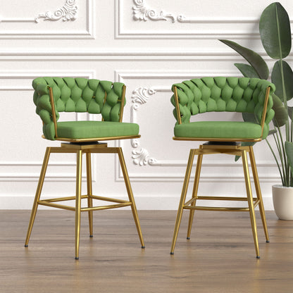 Bar Chair Linen Woven Bar Stool Set of 4, Green