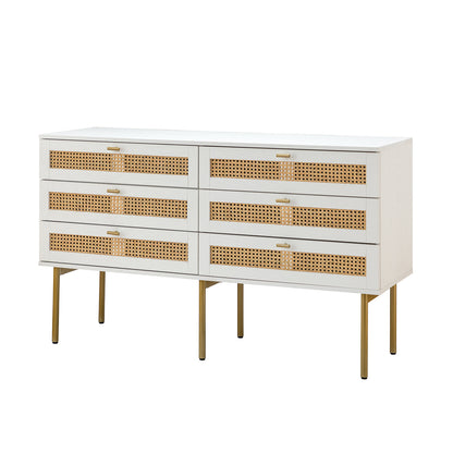 Tknow 6 Drawer 54"W Double Dresser-WHITE