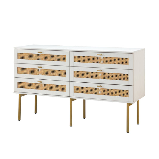 Tknow 6 Drawer 54"W Double Dresser-WHITE