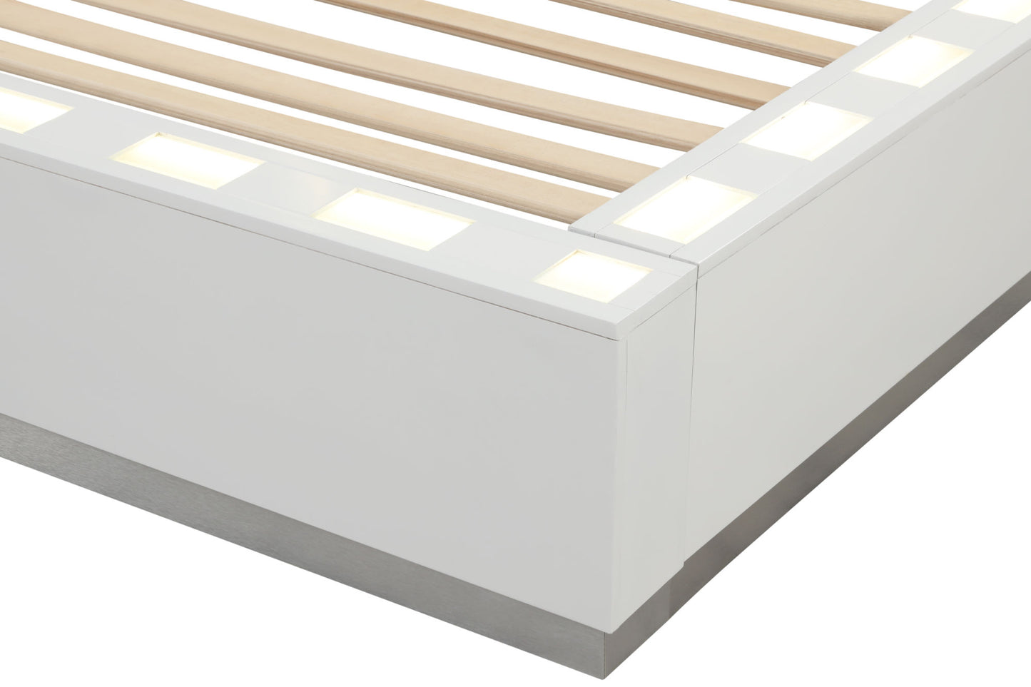 coco led queen size bed made with wood in milky white color