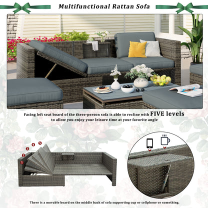 5-Piece Patio Wicker Sofa Set Cushions; Ottomans and Lift Top Coffee Table included