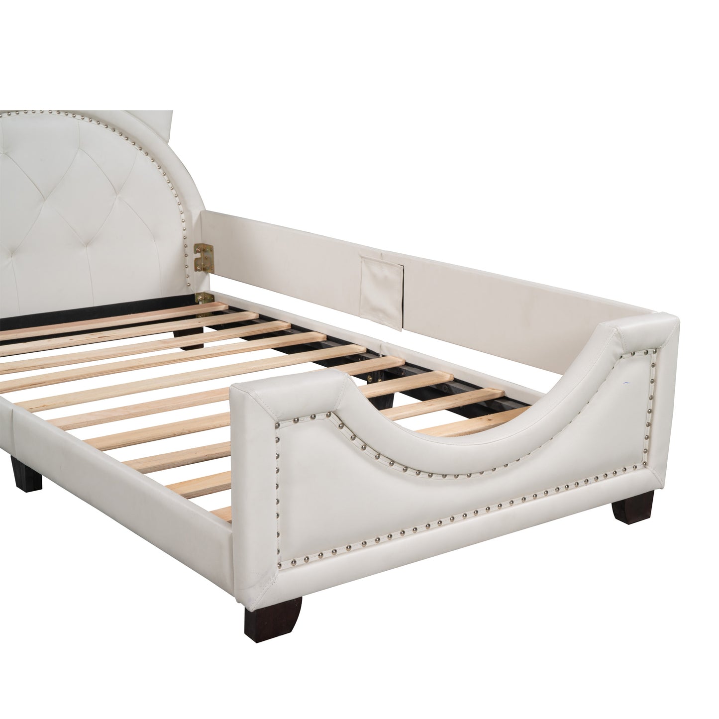 upholstered bed with carton ears shaped headboard, white