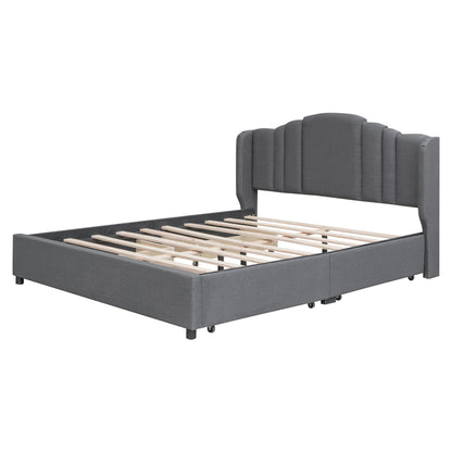 Mie Upholstered Platform Bed with Wingback Headboard and 4 Drawers