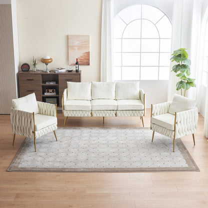2 Pieces Modern Upholstered Couch Set, Cream White Velvet