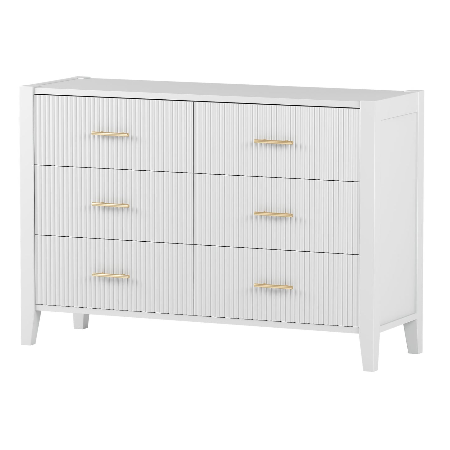 6 drawer dresser with metal handle for bedroom, white