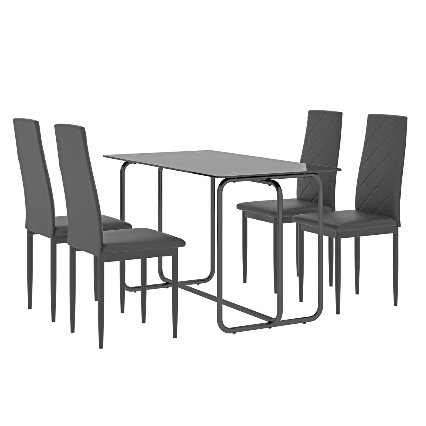 5-piece rectangle dining table set -tempered glass, black