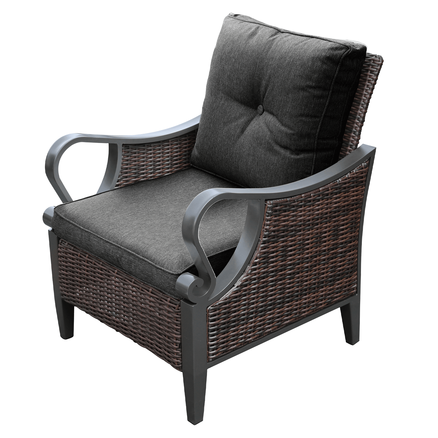 6 pcs outdoor sectional sofa with reclining backrest, ottomans, black cushions