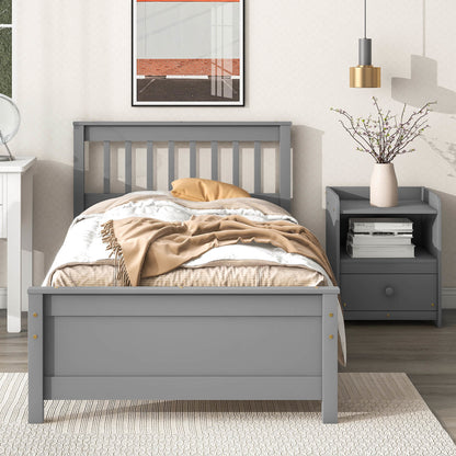 Twin Bed with Headboard & Nightstand, Grey