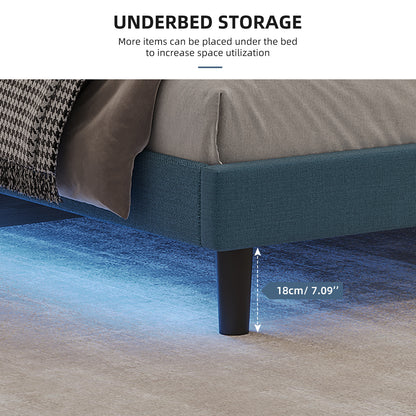 Square Upholstered Platform Bed with Lights Square Stitched