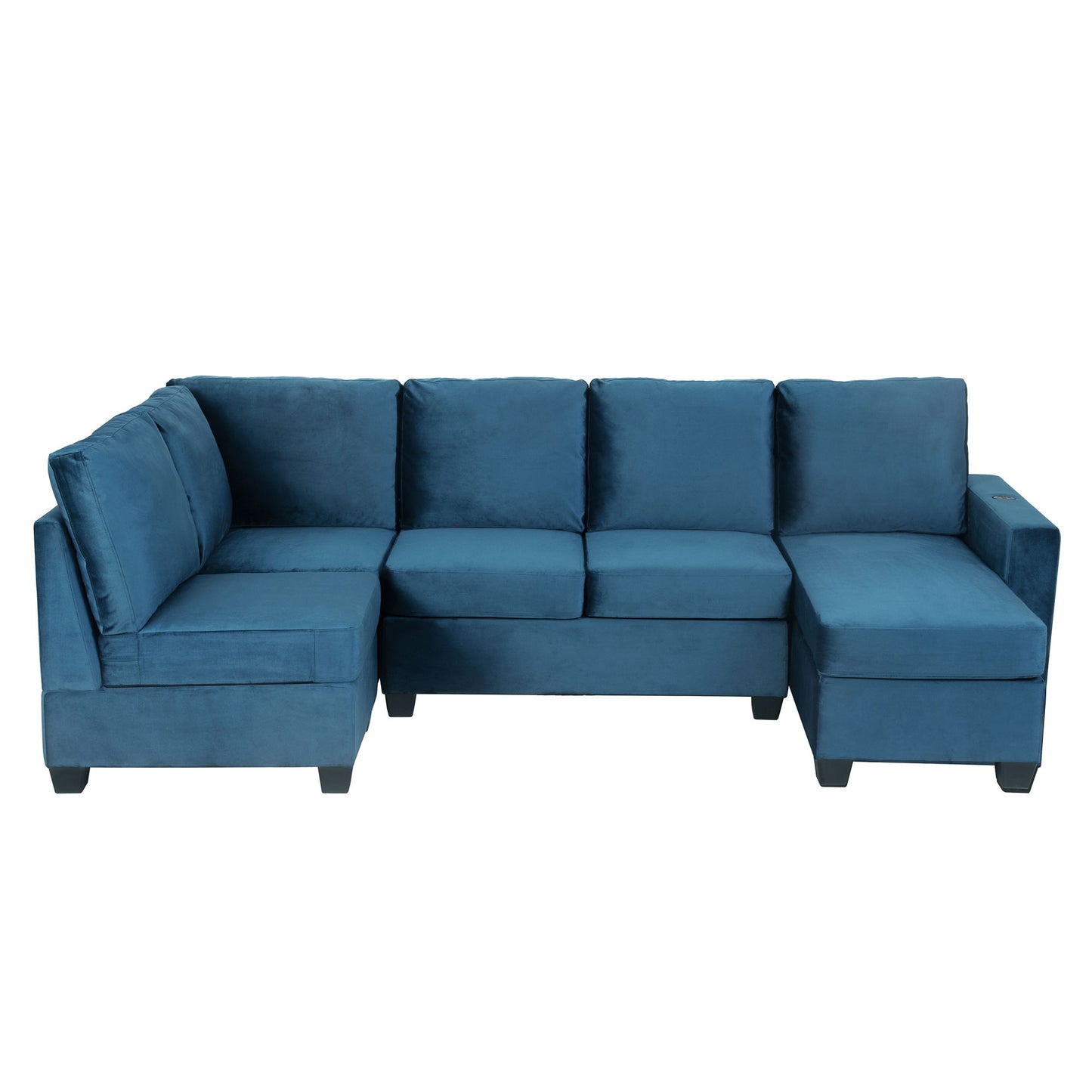 modern l shape sectional sofa with usb charging port, navy
