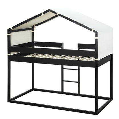 Twin Over Twin Bunk Bed Wood Bed with Tent