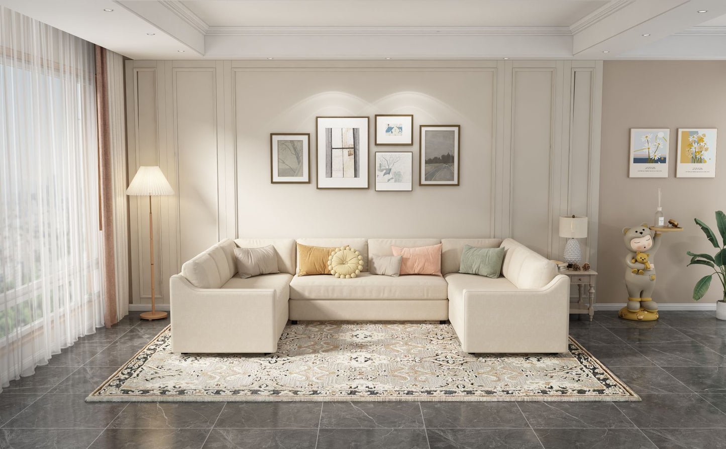 ustyle 3 pieces upholstered u-shaped sectional