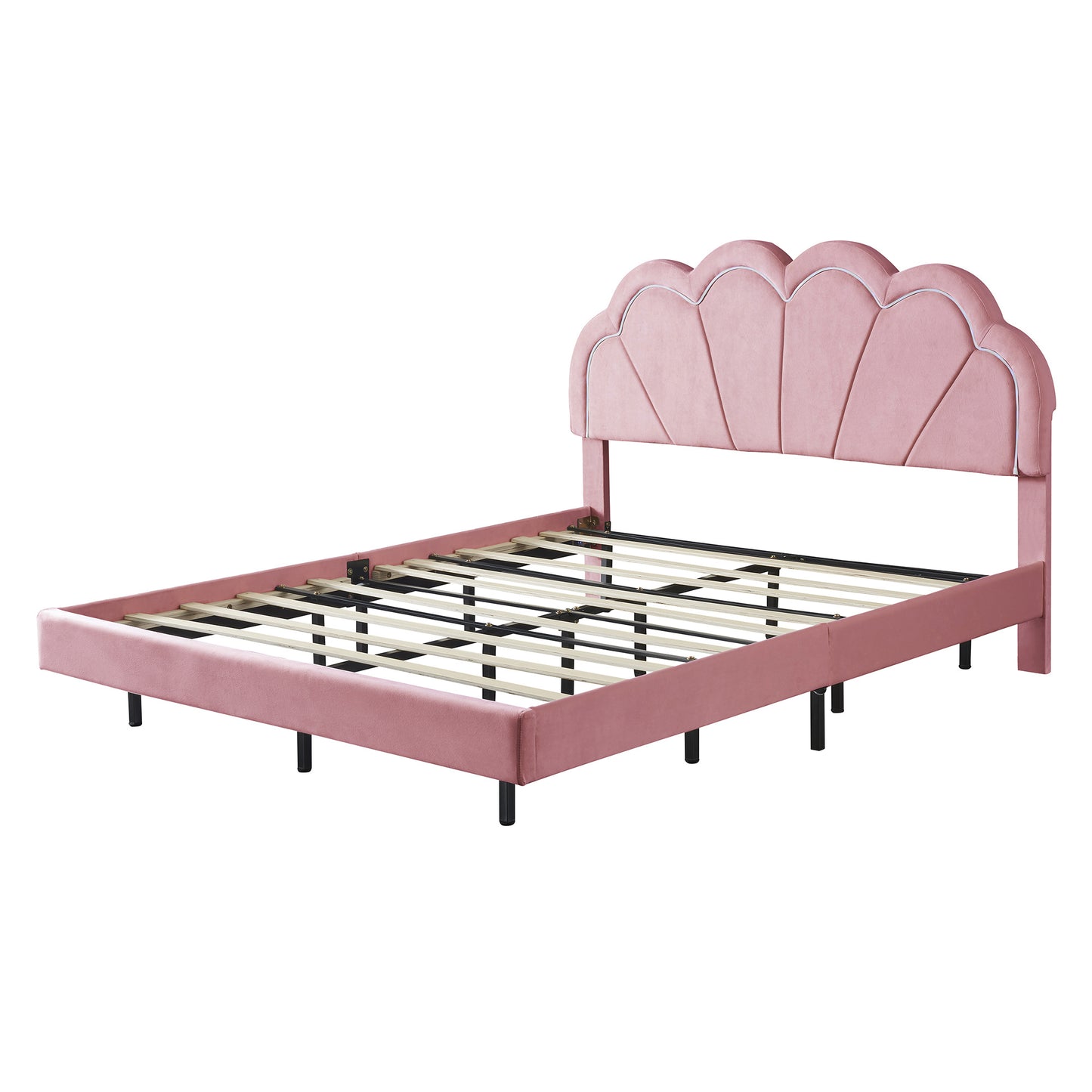 floating velvet elegant smart led platform bed