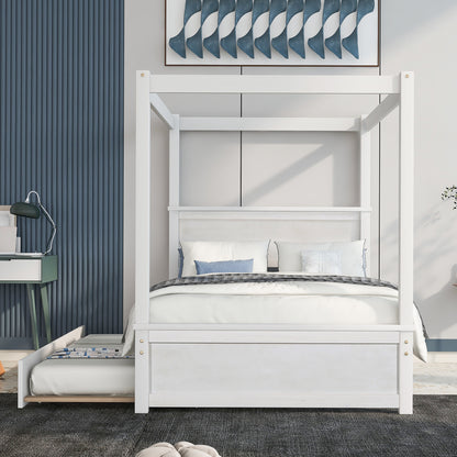 Wood Canopy Bed with Trundle
