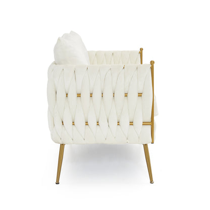 2 Pieces Velvet Sofa Couch Set, Cream White Velvet
