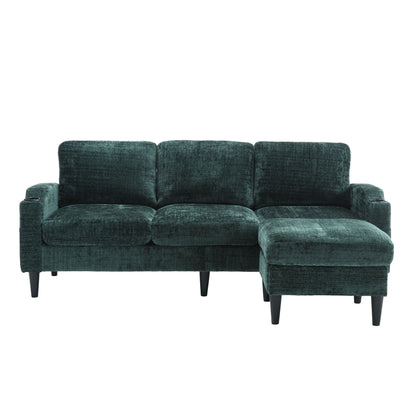 Zara Storage/ Cupholder Sectional Sofa, Green