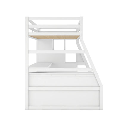 Twin Size Loft Bed with 7 Drawers 2 Shelves and Desk - White
