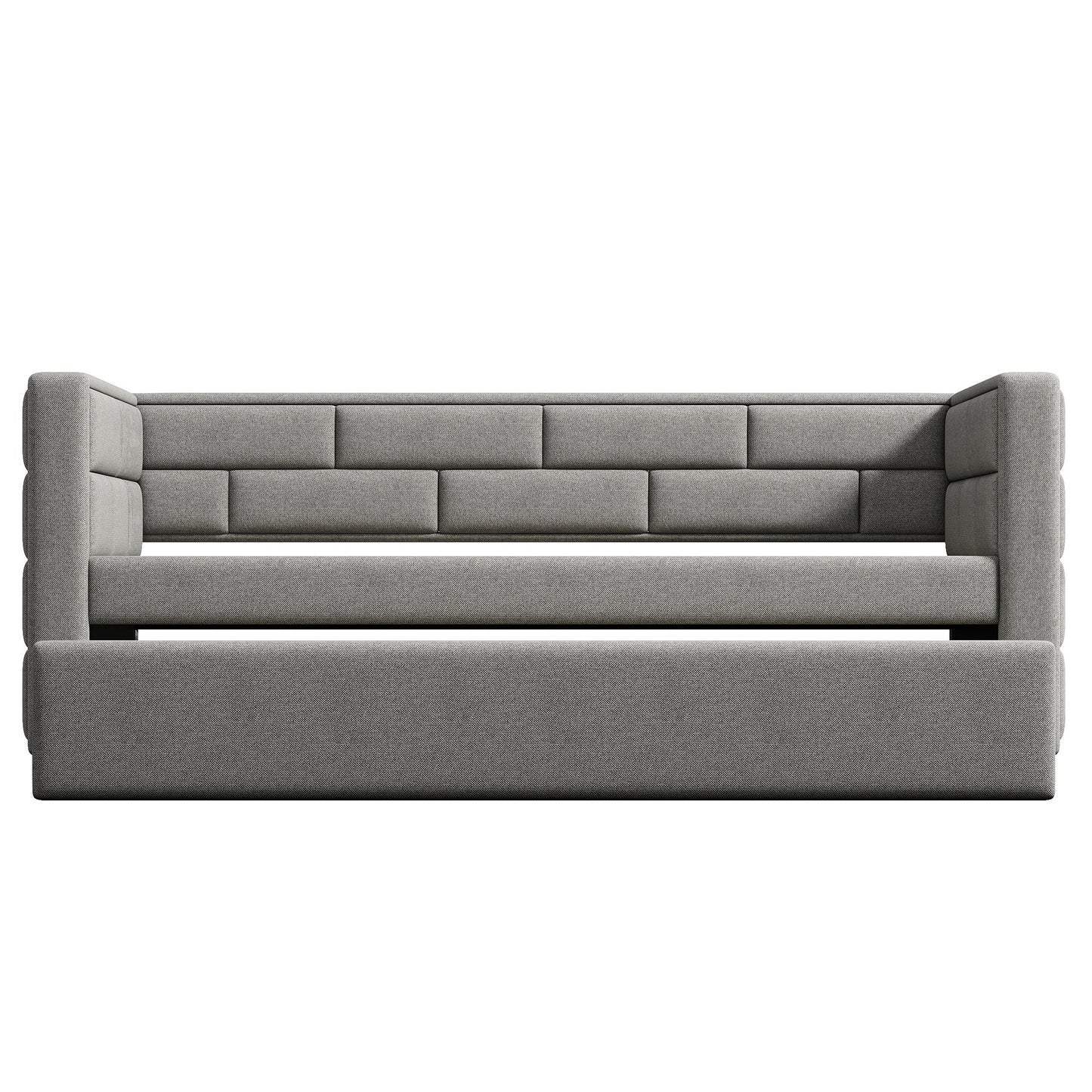 upholstered bed with padded back, gray