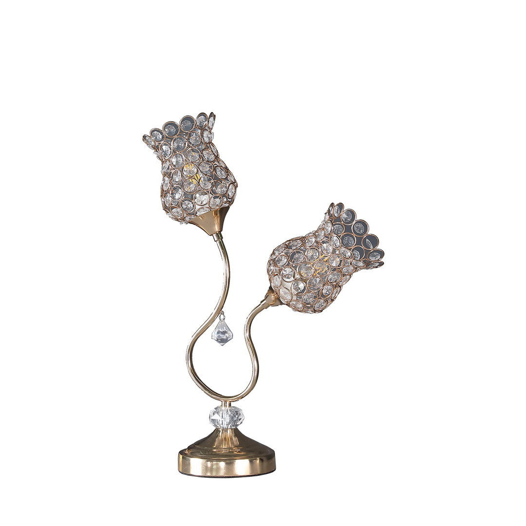 18.75" rose gold 2-floral trumpet glam metal table lamp