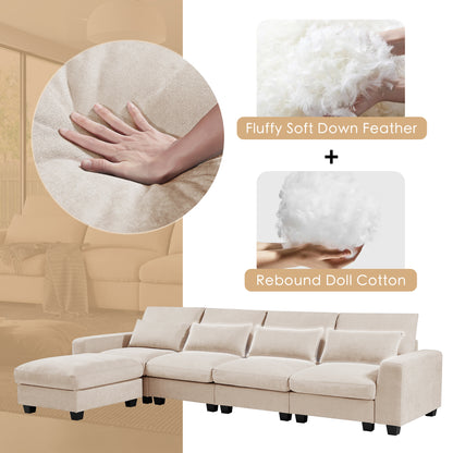 UStyle Modern Large L-Shape Feather Filled Sectional Set, Cream