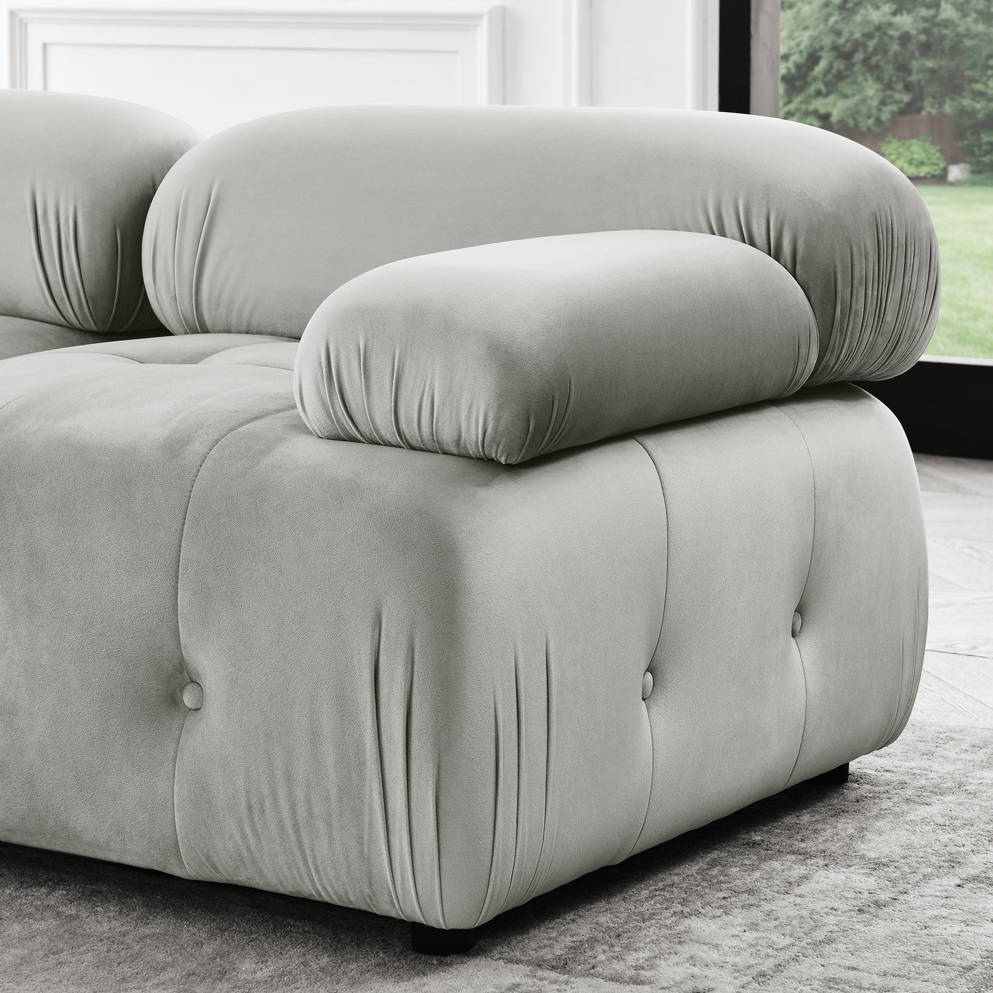 modular sectional sofa, button tufted designed and diy combination,l shaped couch with reversible ottoman, grey velvet