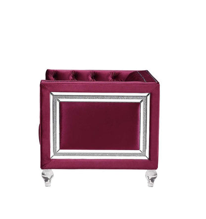 ACME Heibero Sofa w/2 Pillows, Burgundy Velvet