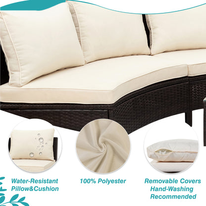 5 Pieces All-Weather Brown PE Rattan Wicker Sofa Set