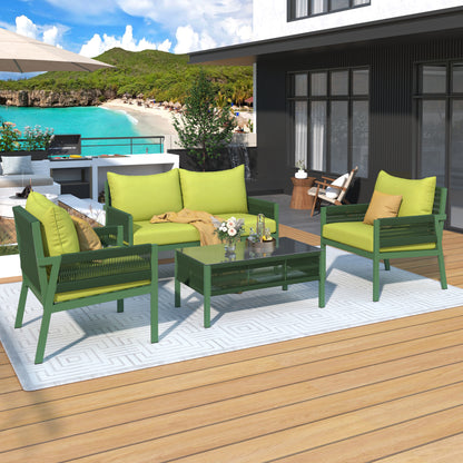 K&K 4-Piece Rope Patio Furniture Set, Fluorescent Yellow & Green