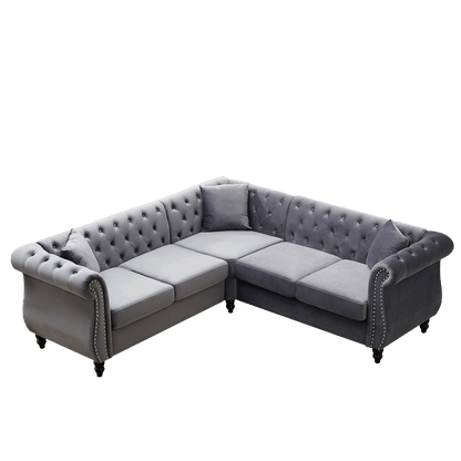 5-Seater Corner Sectional with 3 Pillows, Grey