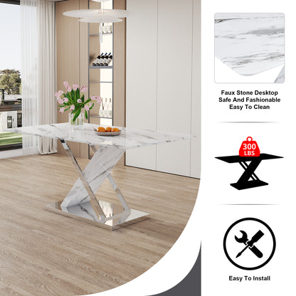 Marble Textured Glass Dining Table