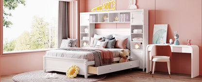 Wooden Bed With All-in-One Cabinet and Shelf