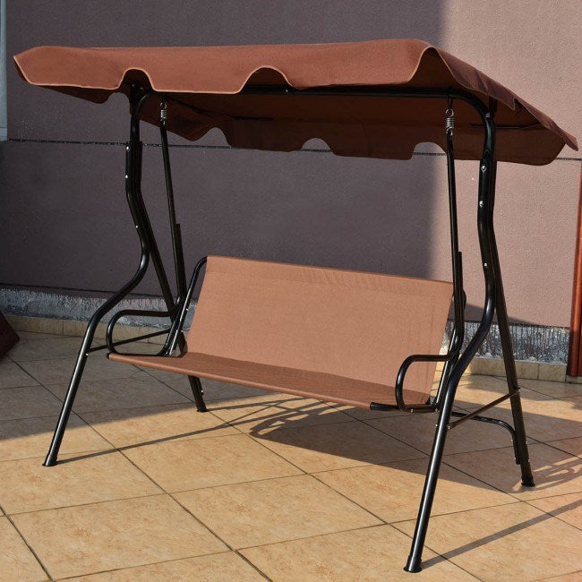 3 seat outdoor patio canopy swing with cushioned steel frame