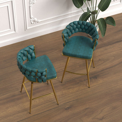 Bar Chair Suede Woven Bar Stool Set of 4, Blue