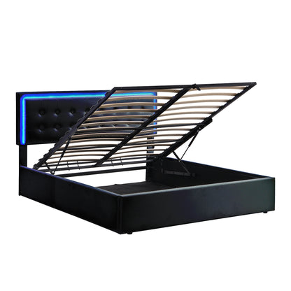 Tufted Upholstered Platform Bed with Hydraulic Storage System & PU Storage Bed with LED Lights