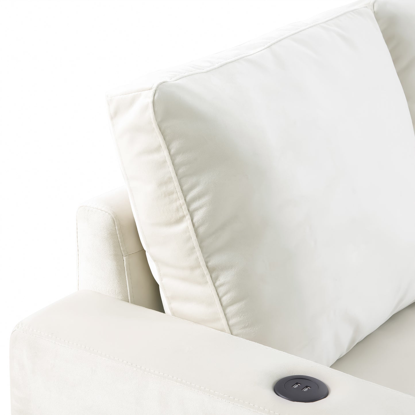 modern l shape sectional sofa with usb charging port, cream