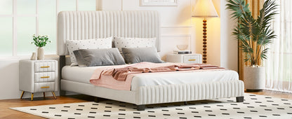Queen Size Upholstered Platform Bed, Beige
