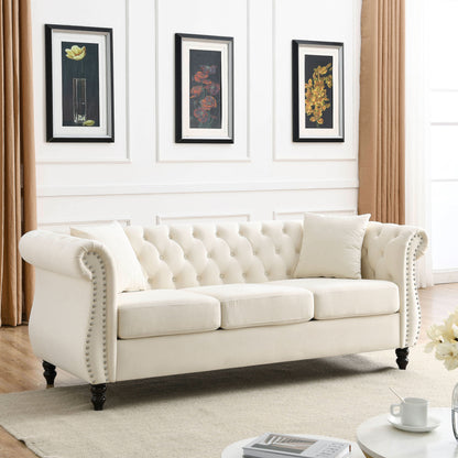 3-seater + 3-seater Combination Sofa, Beige Velvet