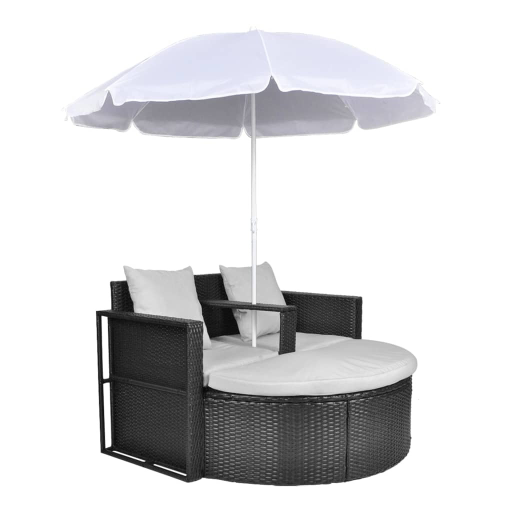 patio bed with parasol black poly rattan