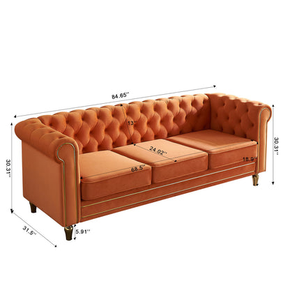 Chesterfield Velvet Sofa, Orange