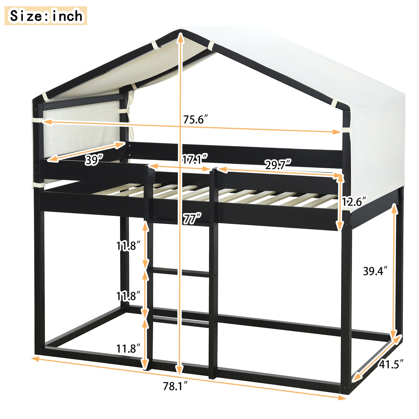 twin over twin bunk bed wood bed with tent